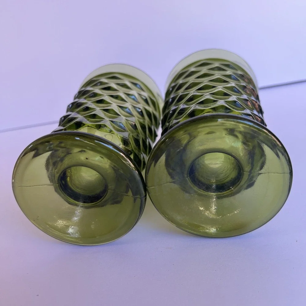 VTG Indiana Glass Whitehall Avocado Green Cubist 6